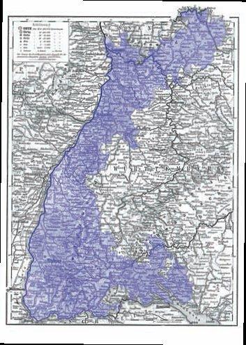 Kartenausschnitt mit den Landesgrenzen Badens