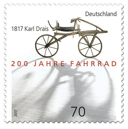 Briefmarke 200 Jahre Fahrrad - 1817 Karl Drais