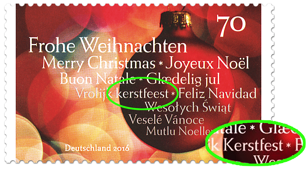 Fehldruck der Weihnachtsmarke der Deutschen Post 2016