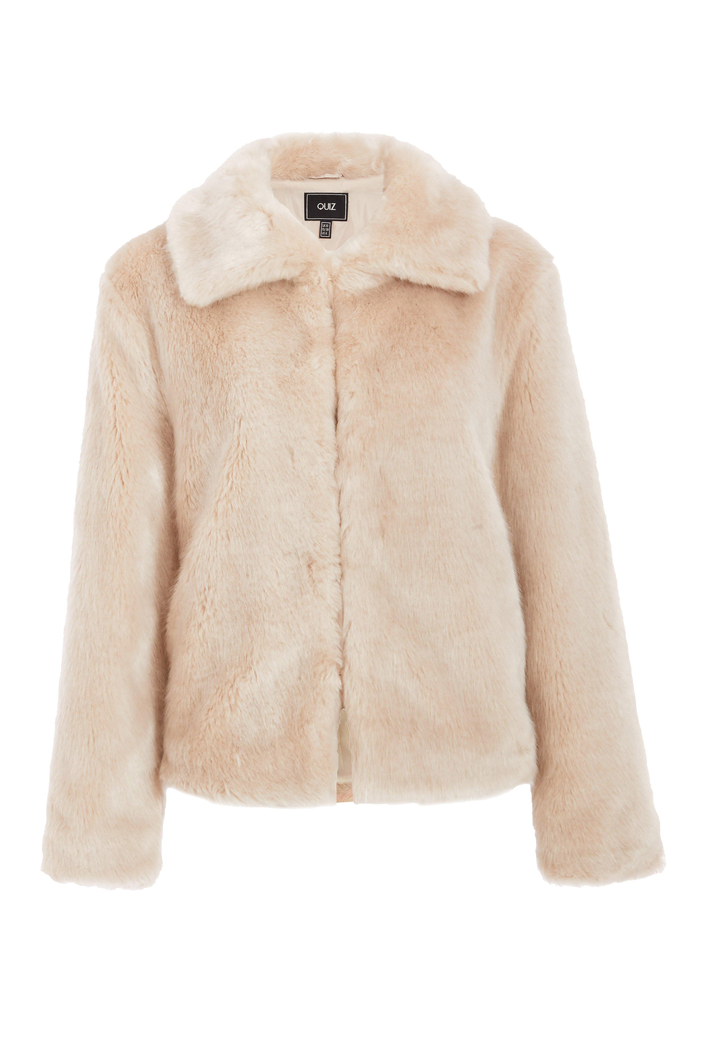 Stone Short Faux Fur Collar Jacket Quiz Clothing