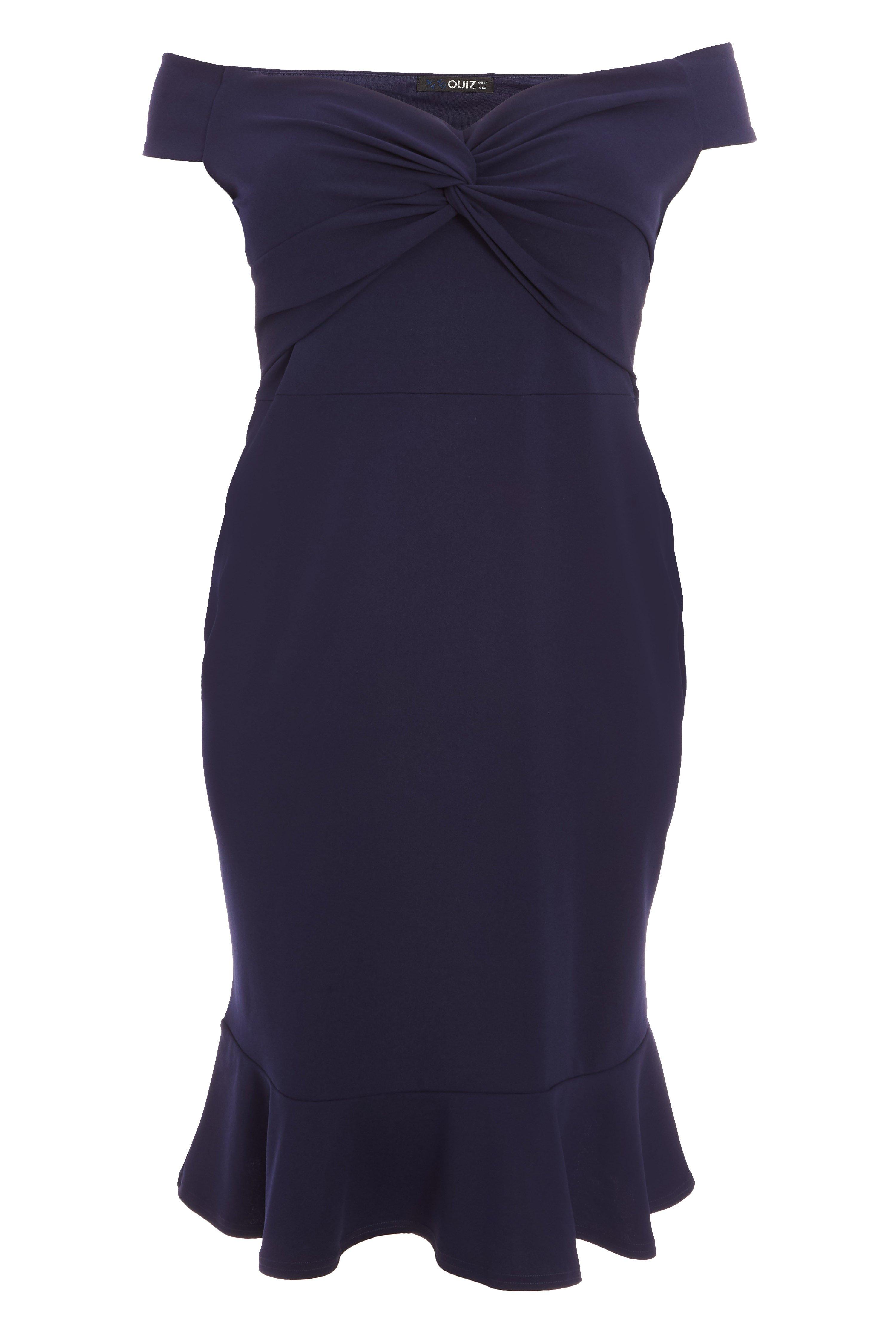 Curve Navy Bardot Knot Front Midi Dress - Quiz Clothing