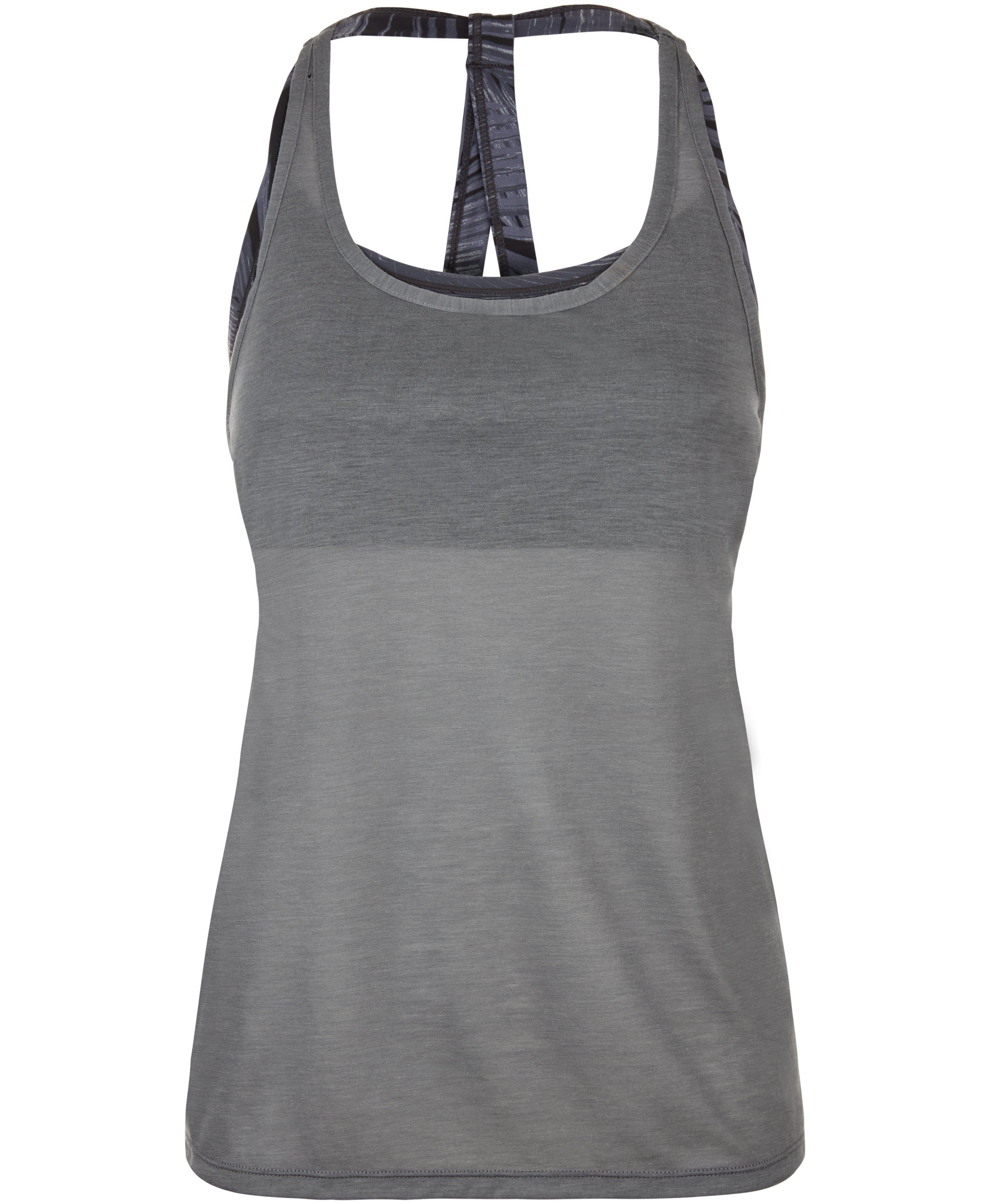 This all-in-one top and bra is your ultimate summer tank. Sweat-wicking, lightweight and versatile with a light support inner bra and mesh lining. Layer over leggings and get ready to sweat.