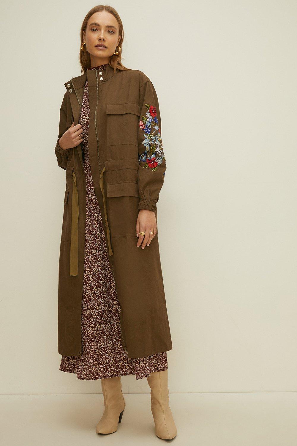 Womens Embroidered Volume Sleeve Parka