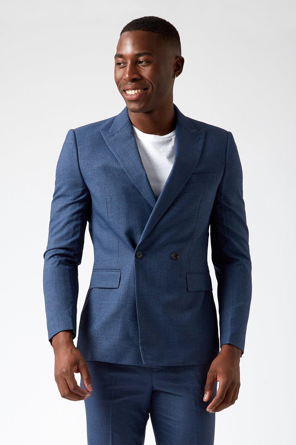 Mens Slim Fit Blue Semi Plain Suit Jacket - 38R