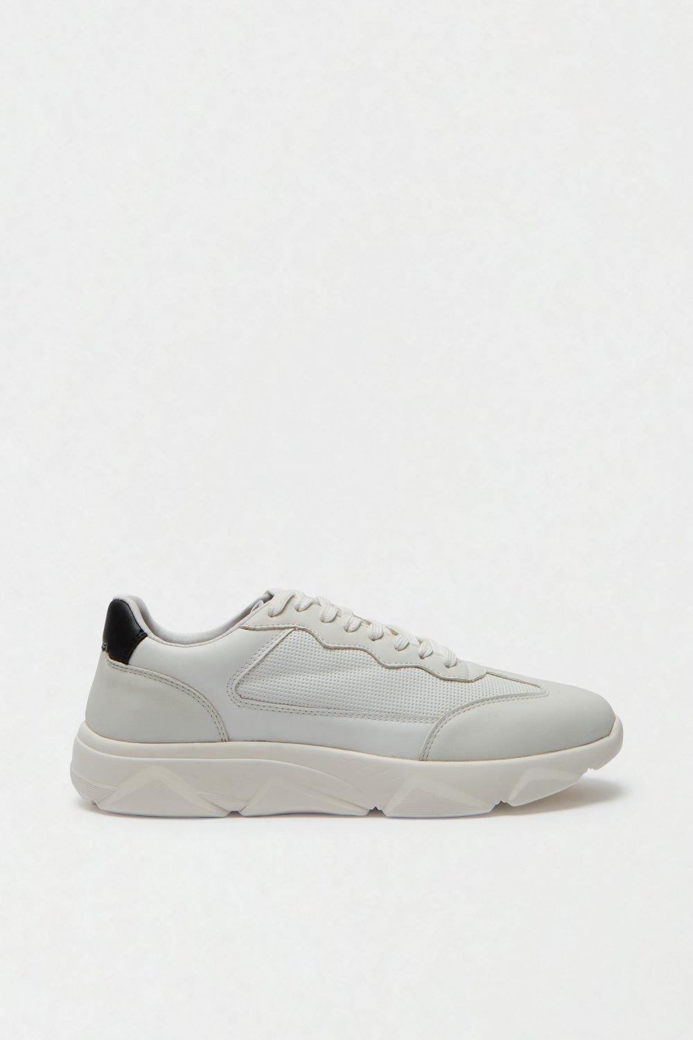 Mens Chunky Trainers With Mesh Detail - White - 6