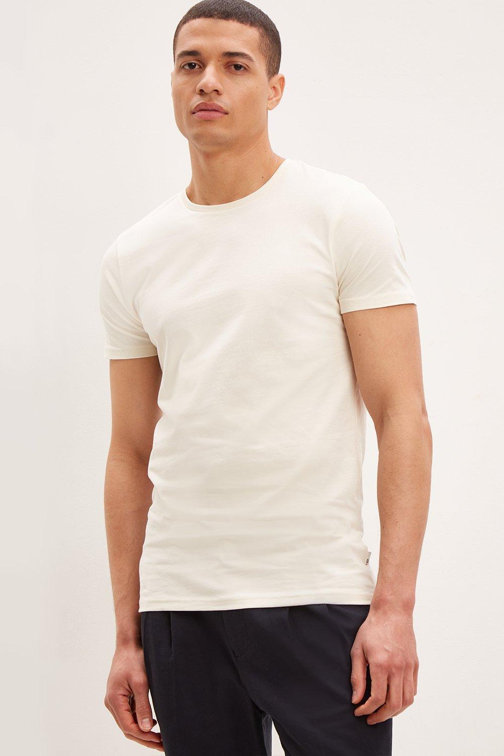 Mens Muscle Fit Short Sleeve T-Shirt - Cream - L