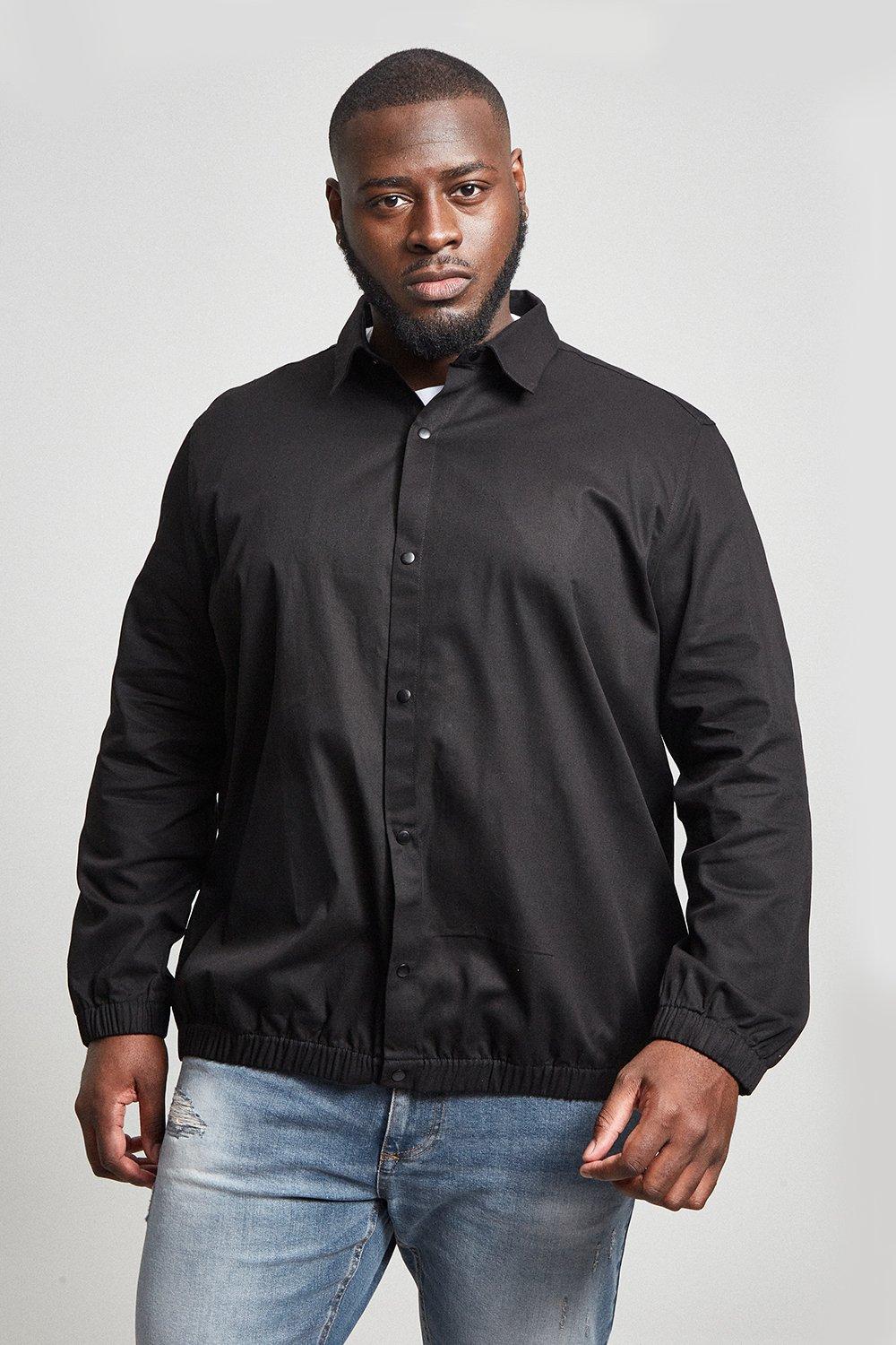 Mens Plus And Tall Overshirt With Snap Detail - Black - Ltl