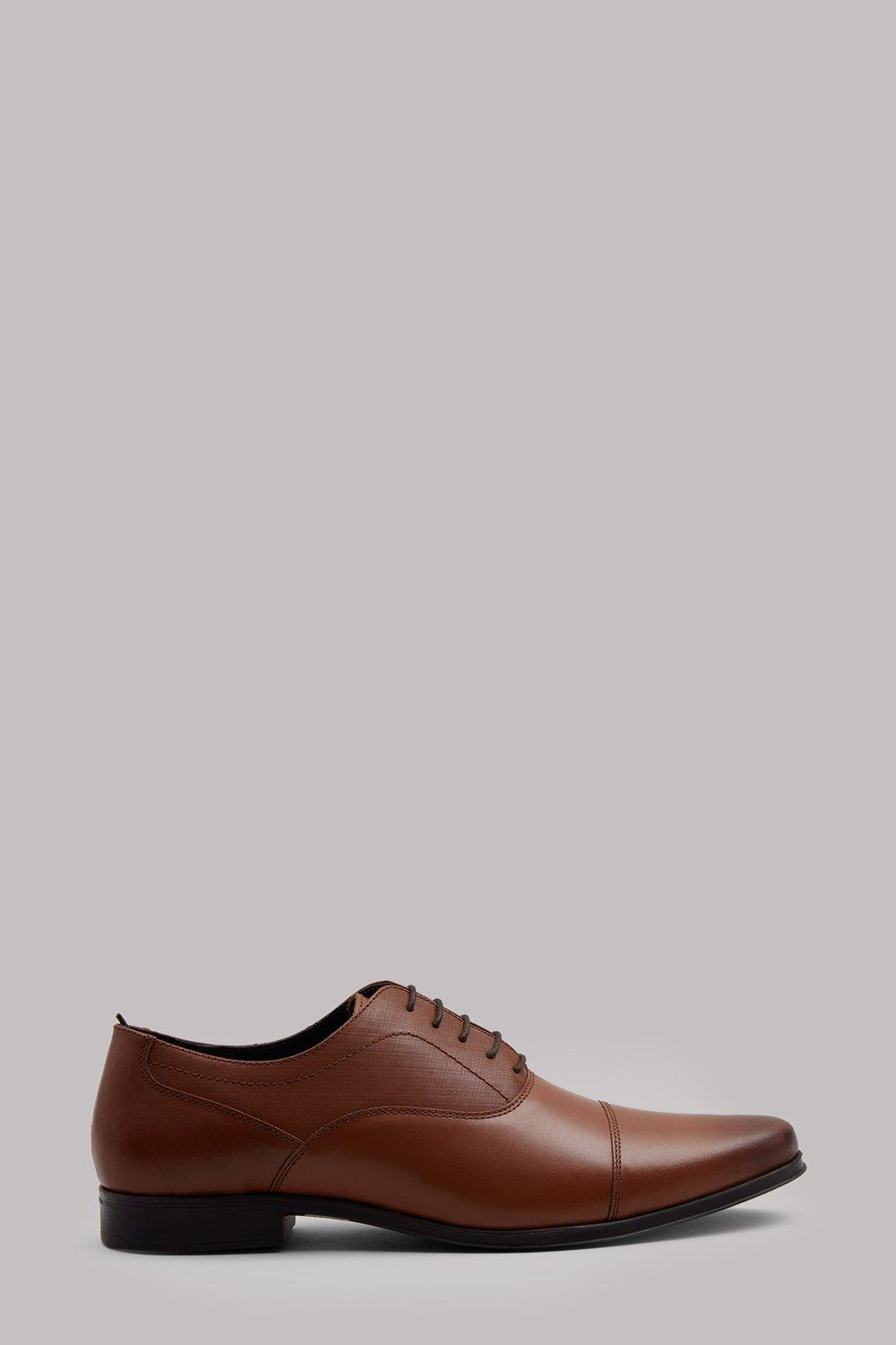 Mens Leather Toe Cap Oxford Shoes - Tan - 8