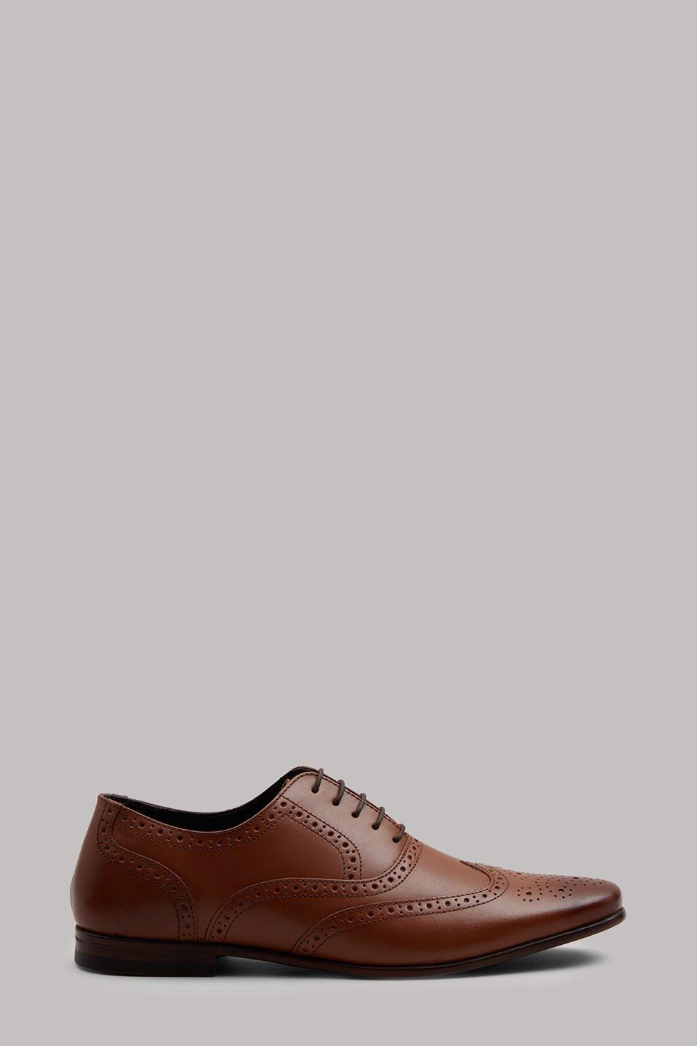 Mens Leather Brogue Shoes - Tan - 8