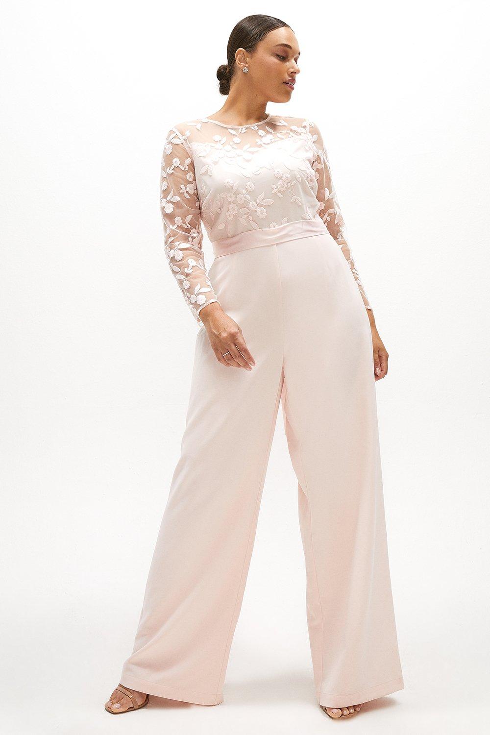 Plus Size Embroidered Top Wide Leg Jumpsuit