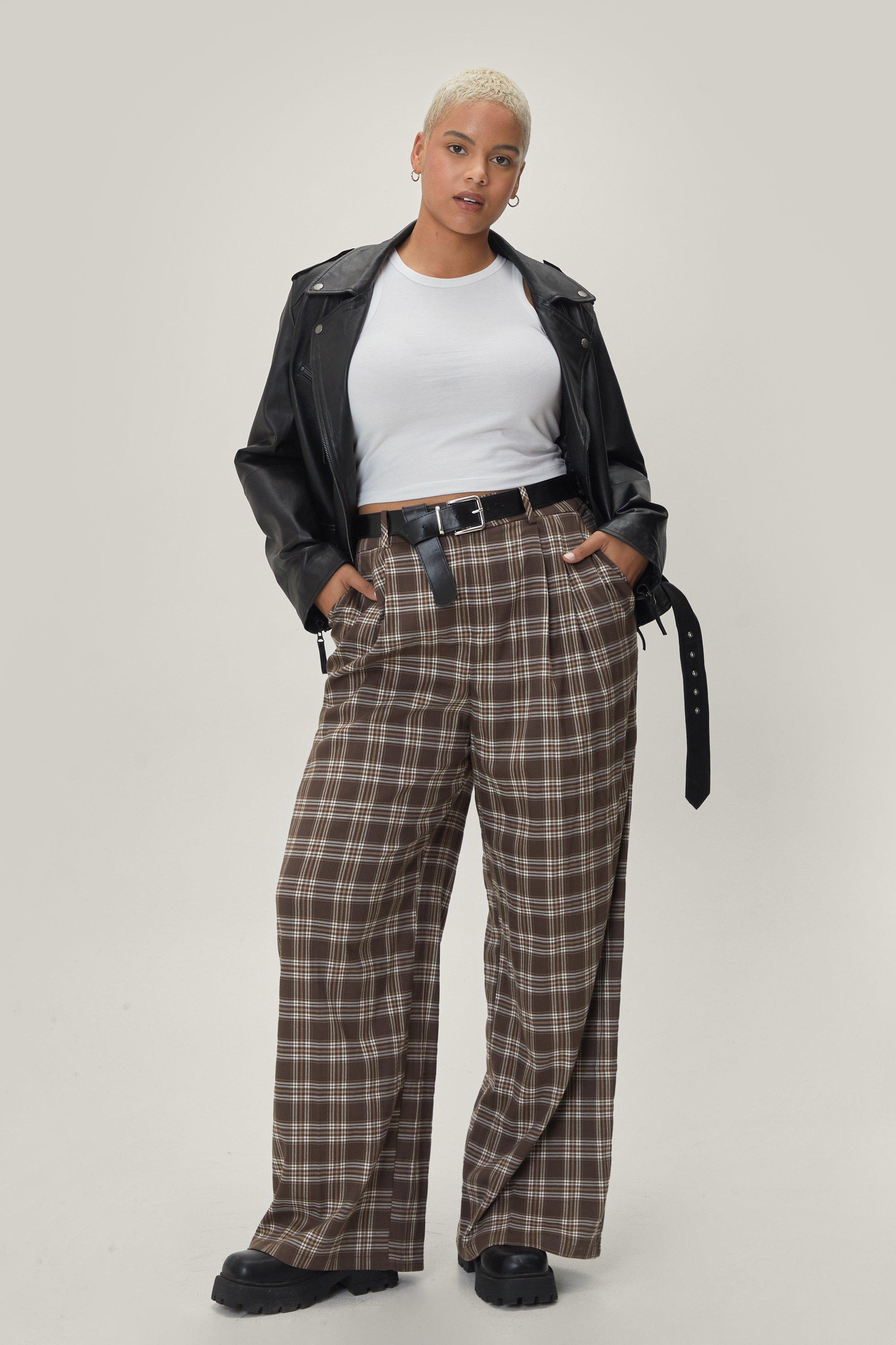 plaid trousers plus size