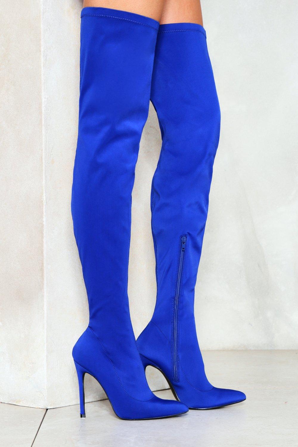 cobalt blue thigh high boots