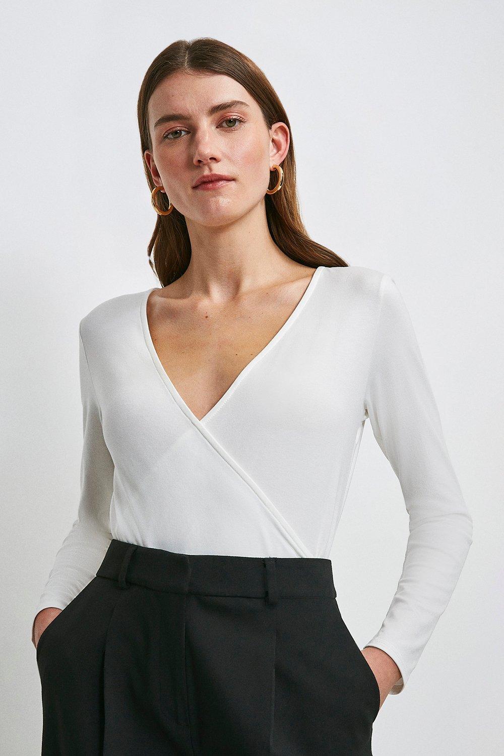 KarenMillen Long Sleeve Wrap Jersey Top