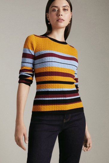 Light Weight All Over Cable Striped Jumper