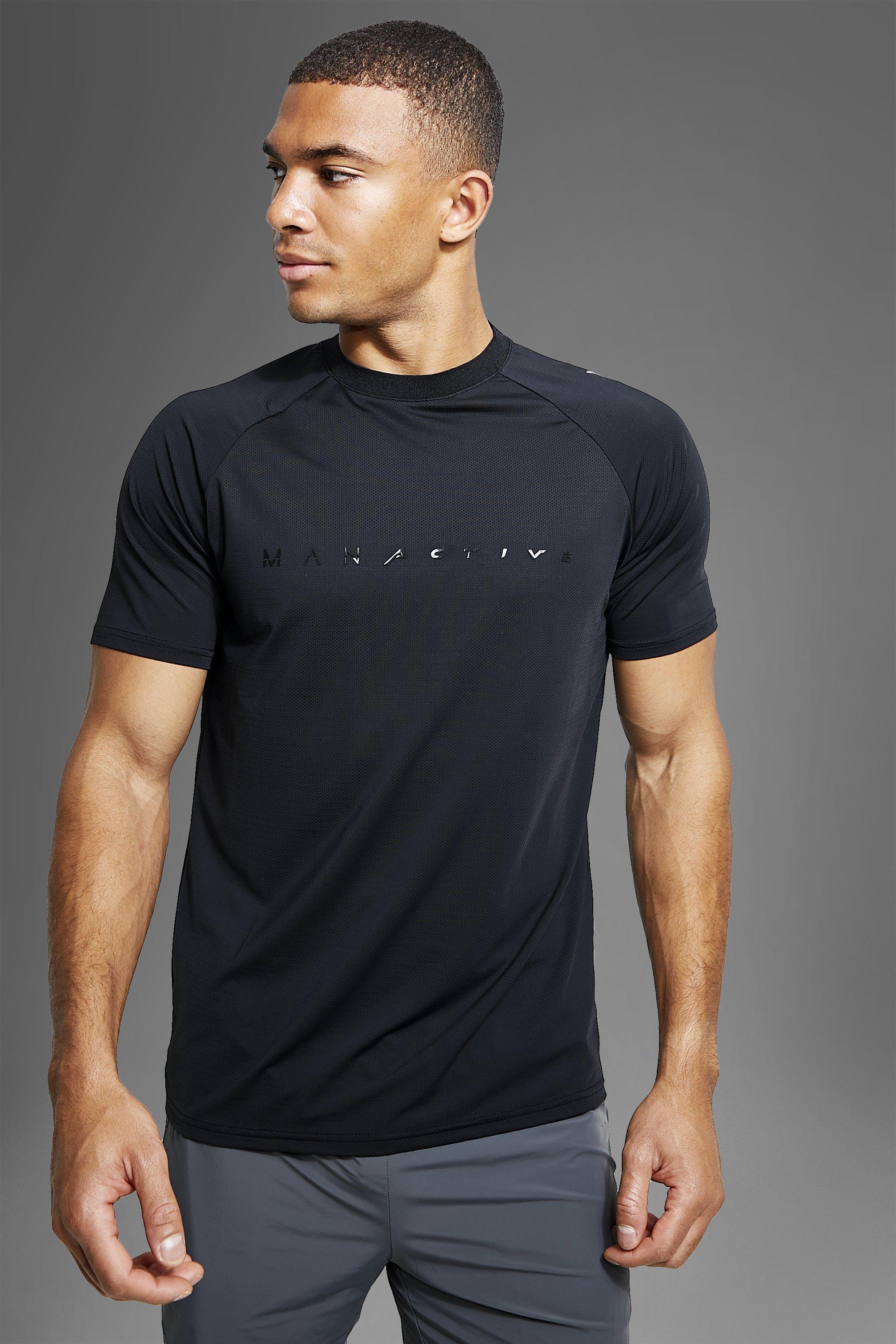 Mens Black Man Active Gym Performance Tech T Shirt, Black