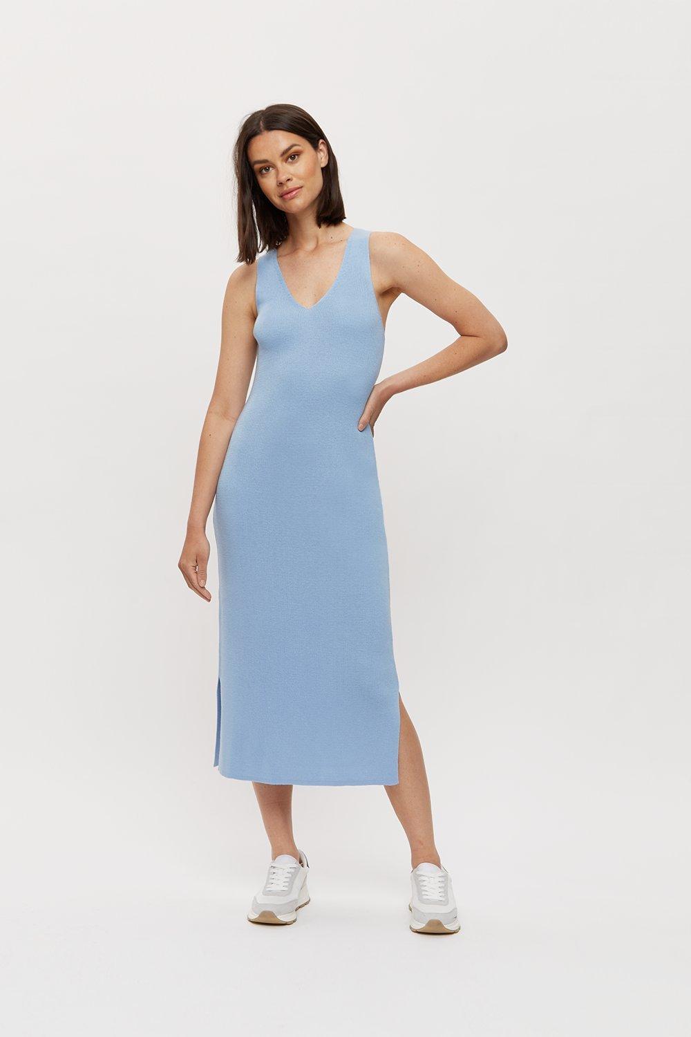 Click to view product details and reviews for Womens Pale Blue V Neck Midi Dress M.