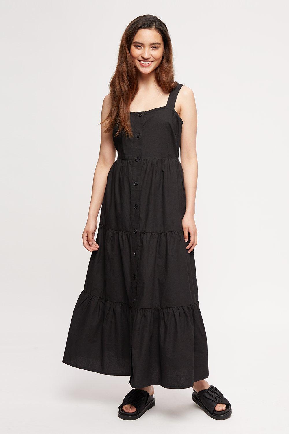 Click to view product details and reviews for Womens Petite Black Poplin Tiered Midaxi Dress 6.