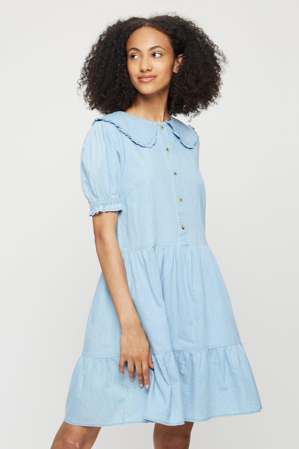 Click to view product details and reviews for Womens Tall Denim Peter Pan Collar Dress 14.