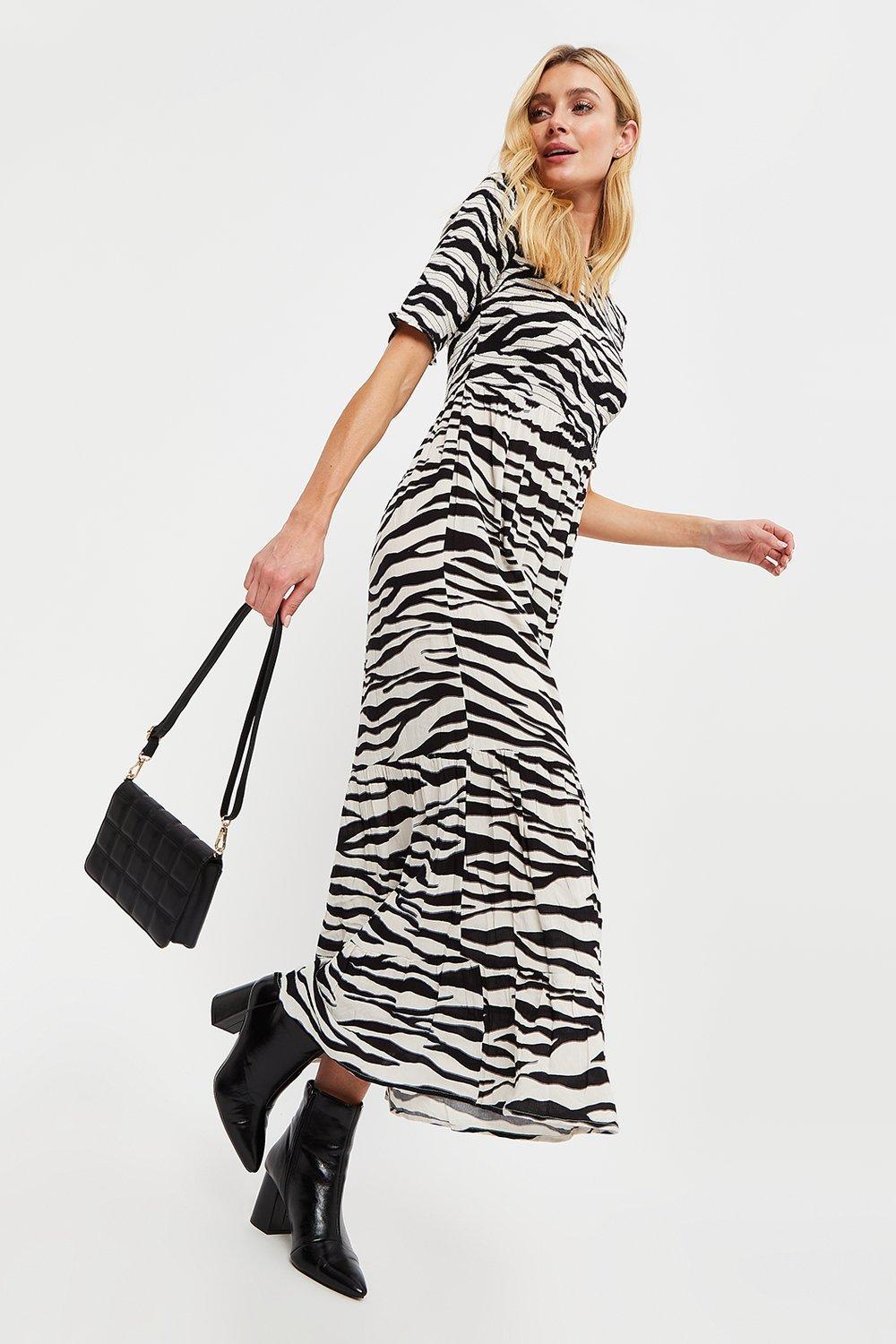 Click to view product details and reviews for Womens Tall Zebra Shirred Top Midi Dress 16.