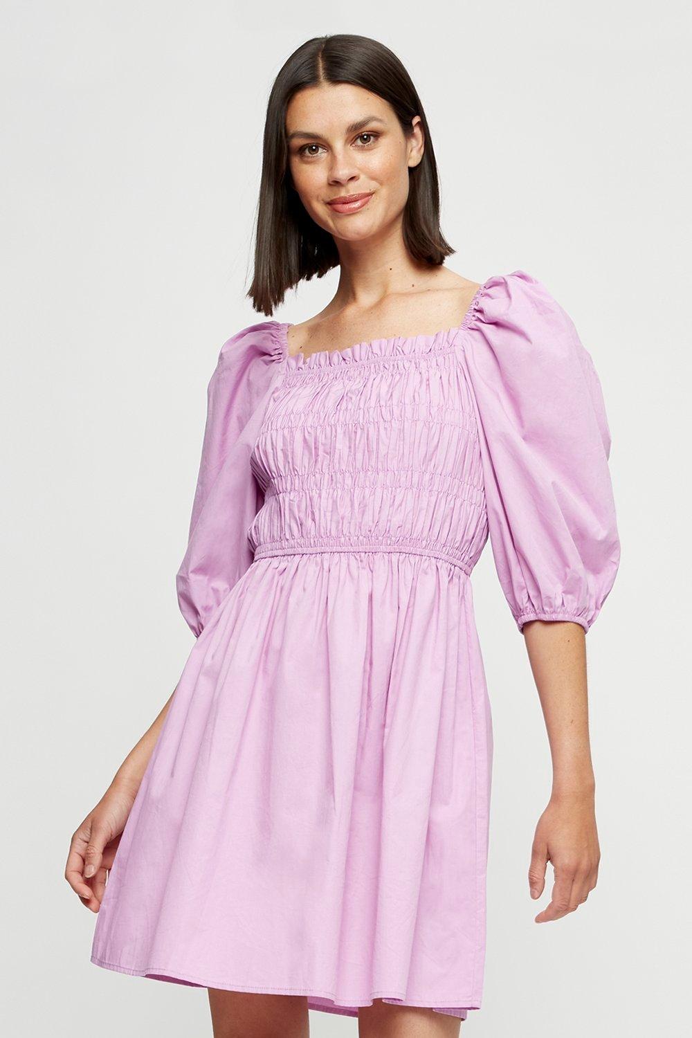 Womens Lilac Shirred Mini Dress 12