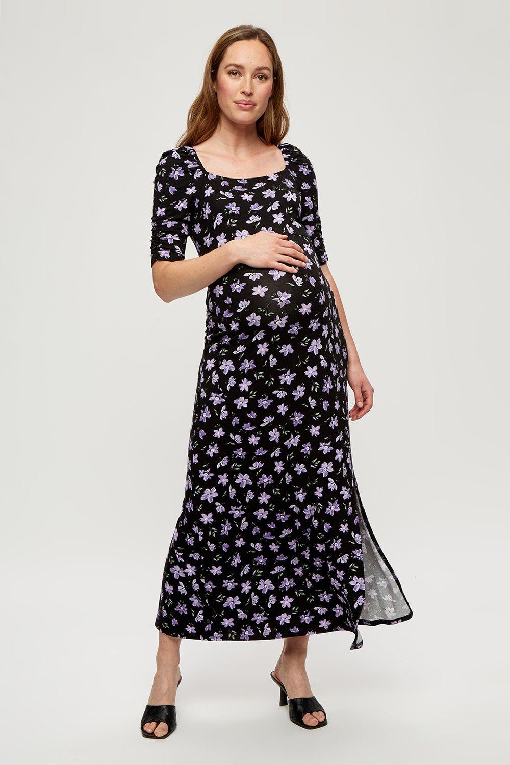 Click to view product details and reviews for Womens Maternity Purple Floral Square Neck Midi Dres Multi 12.