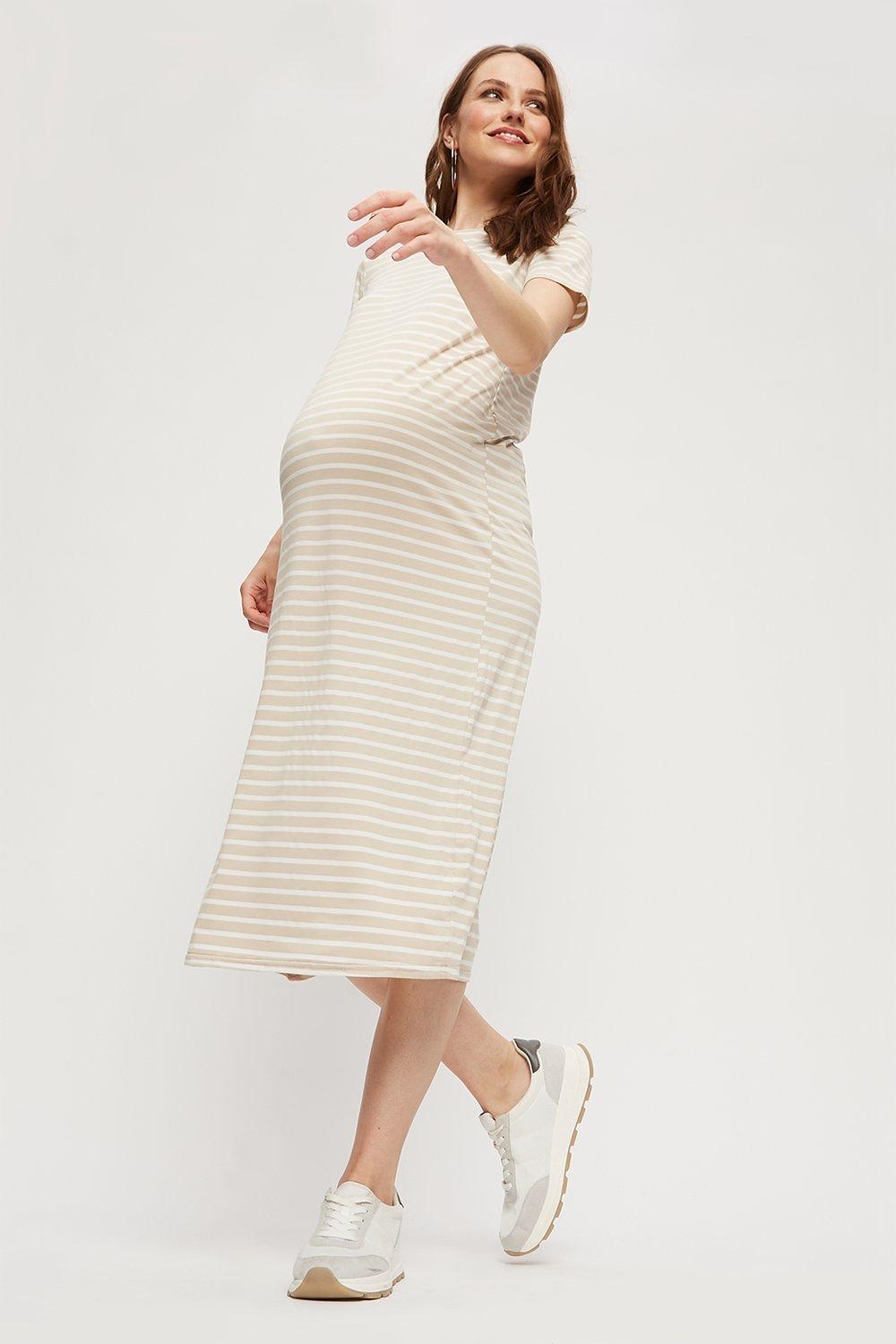 Click to view product details and reviews for Womens Maternity Stone Stripe T Shirt Midi Dress Multi S.