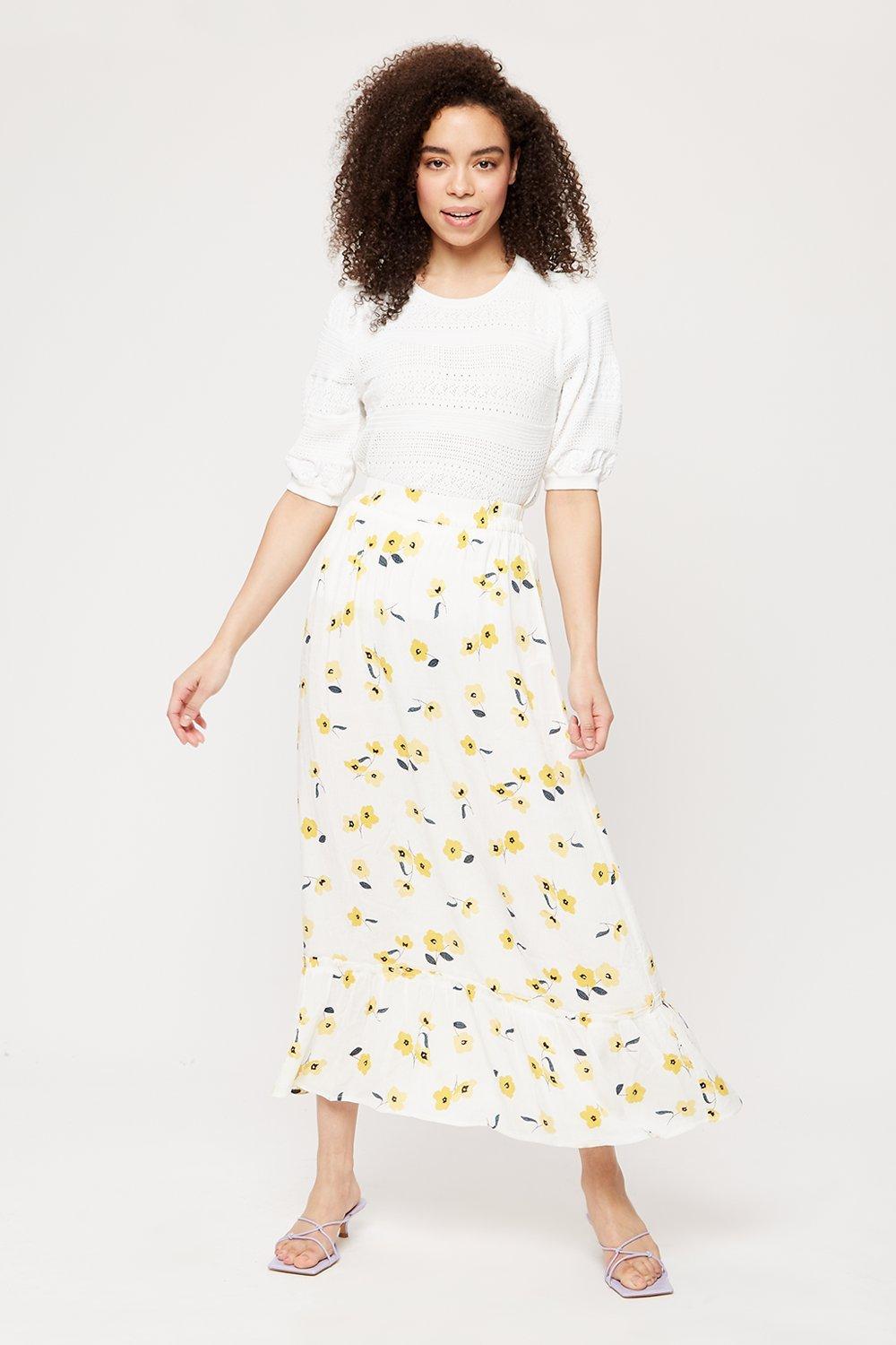 Click to view product details and reviews for Womens Yellow Floral Crinkle Co Ord Midi Skirt 16.