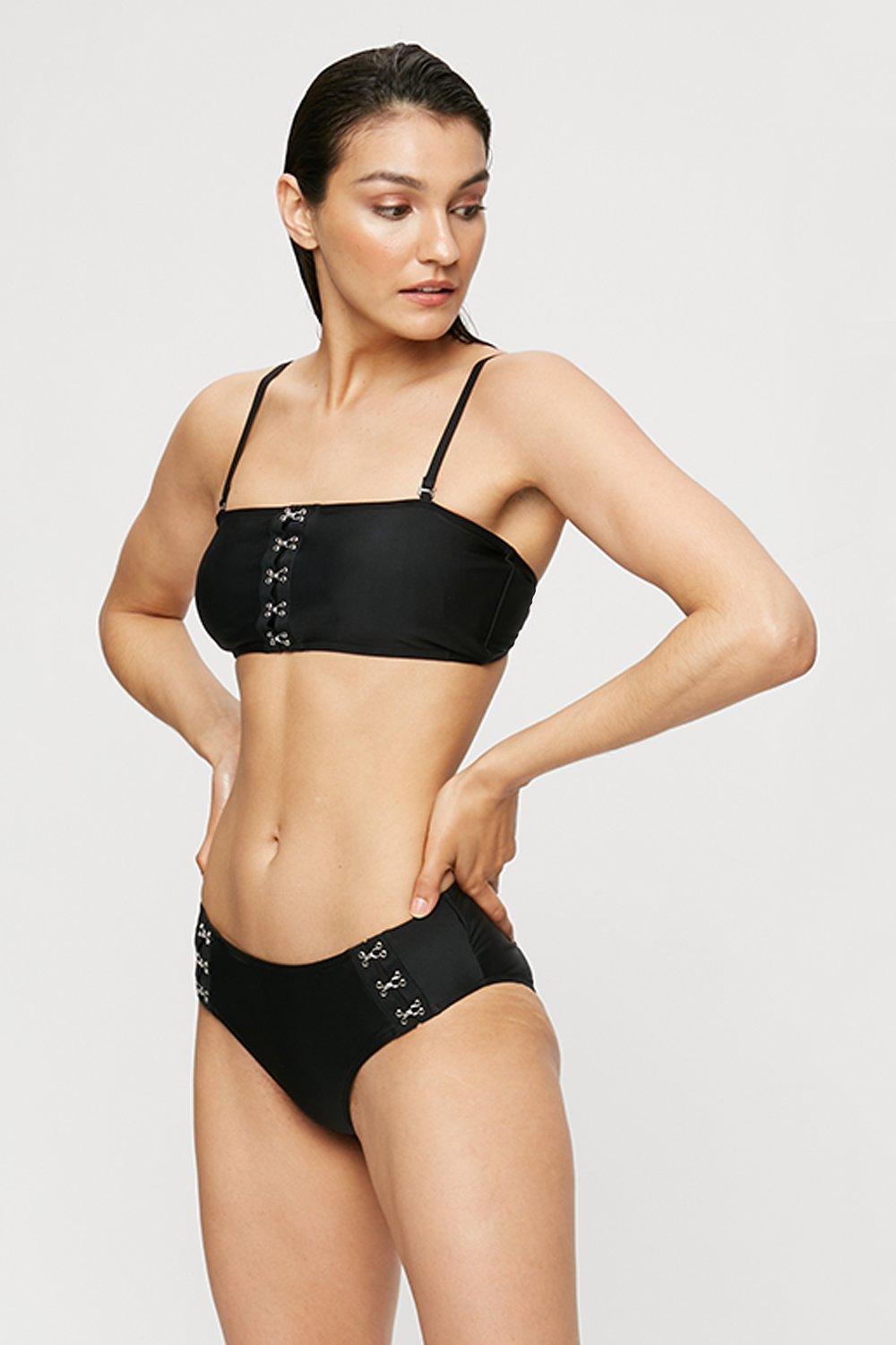 Click to view product details and reviews for Womens Black Hook And Eye Detail Bikini Top S.