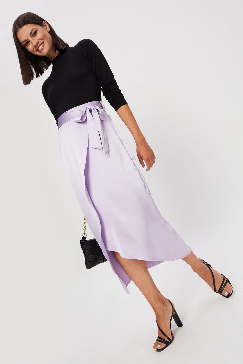 Womens Lilac Satin Wrap Skirt 18