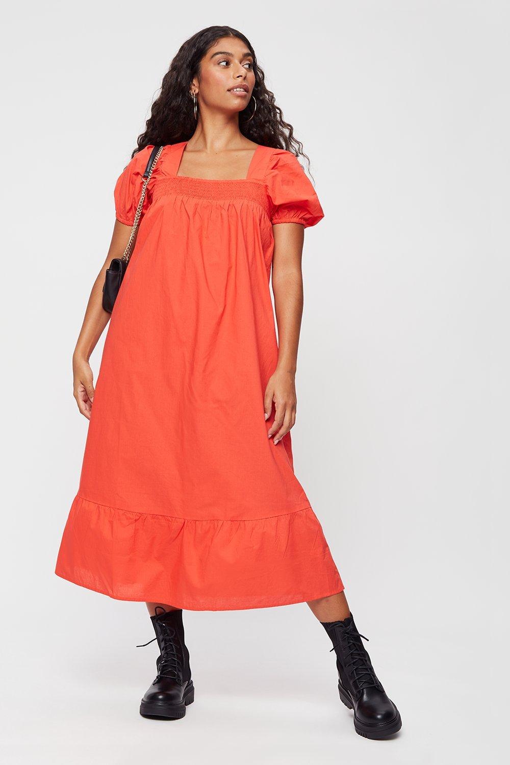 Click to view product details and reviews for Womens Petite Poplin Shirred Yoke Midaxi Dress Burnt Orange 16.