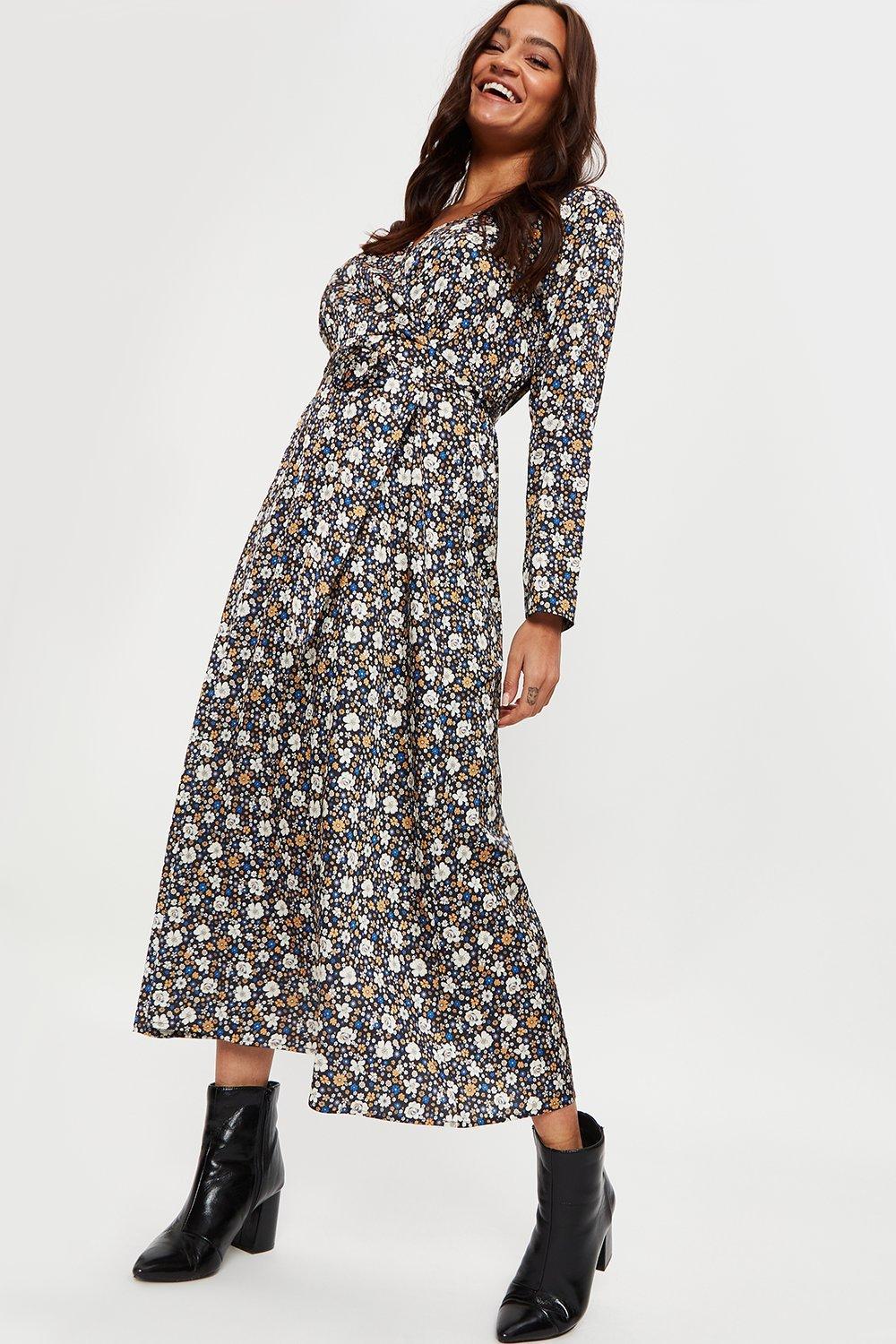 Click to view product details and reviews for Womens 70s Ditsy Wrap Belted Midi Dress.
