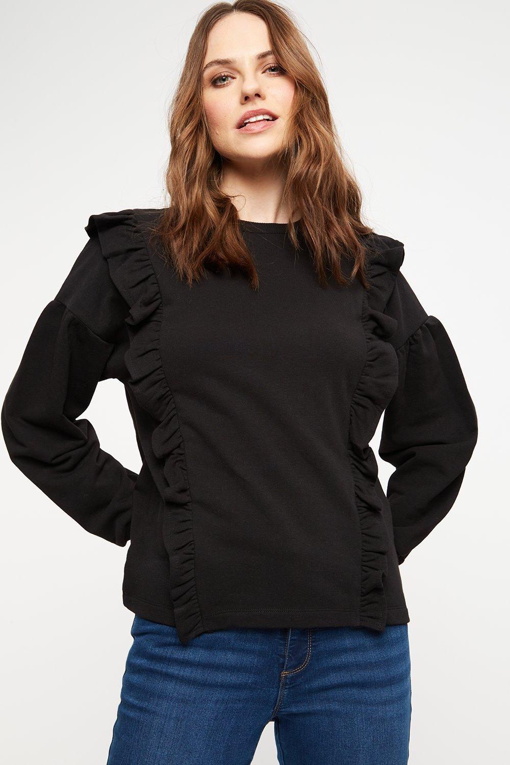 Womens Ruffle Front Crew Neck Sweatshirt product
