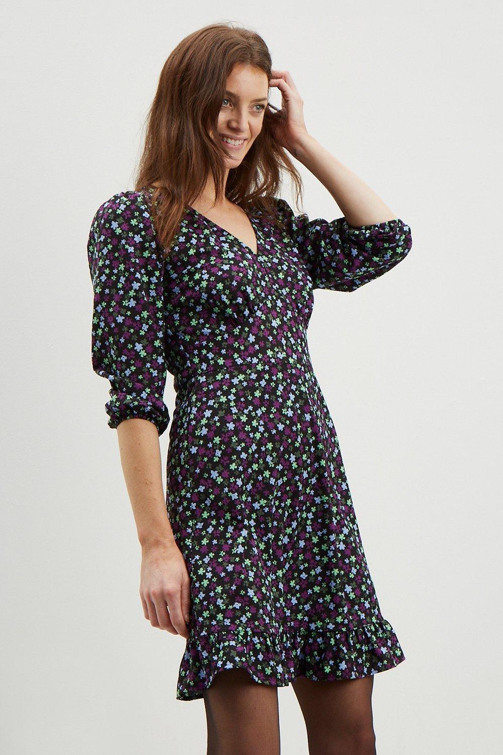 Click to view product details and reviews for Womens Tall Floral V Neck Textured Mini Dress Multi 22.
