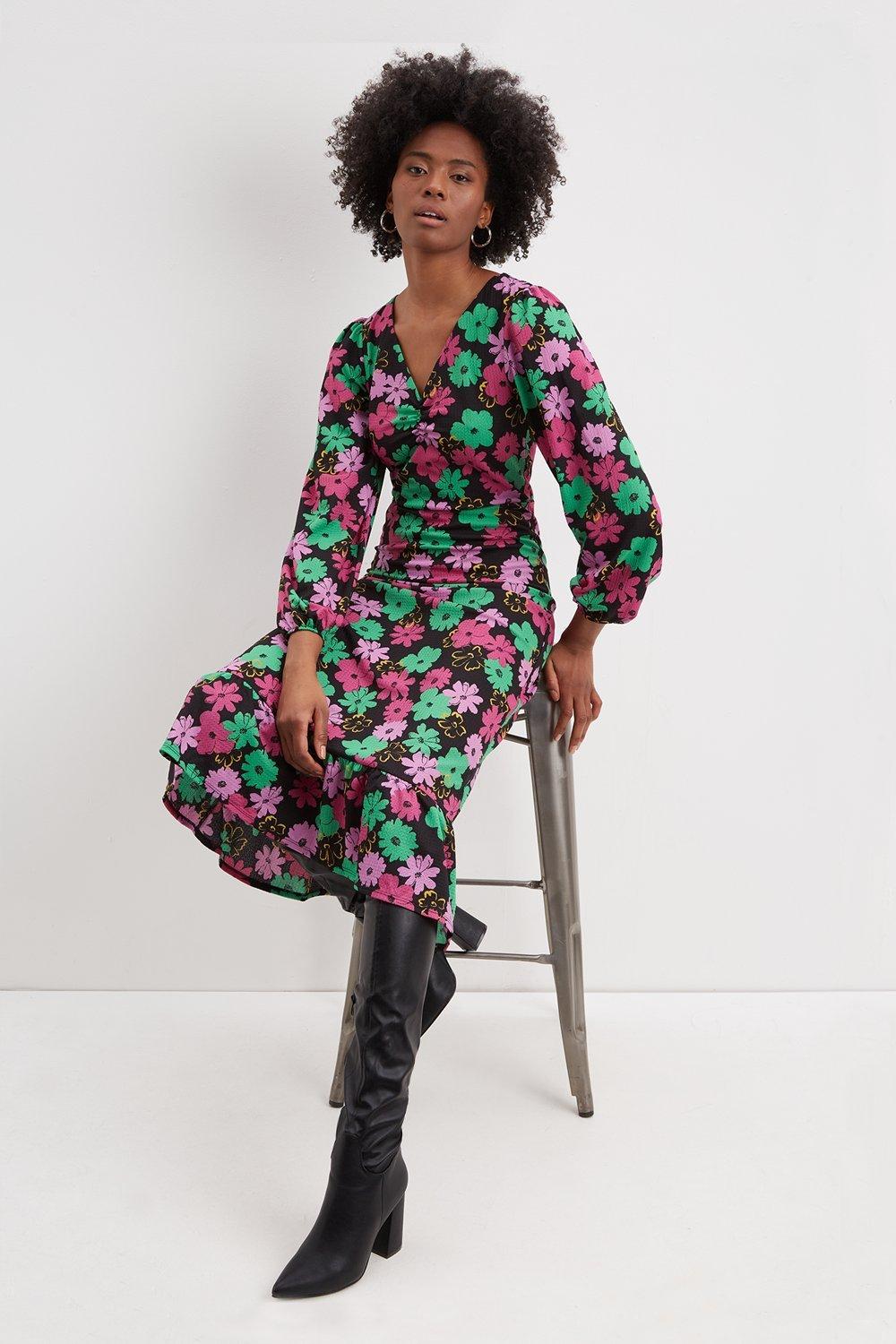 Click to view product details and reviews for Womens Tall Multi Floral Ruched Front Midi Dress 14.