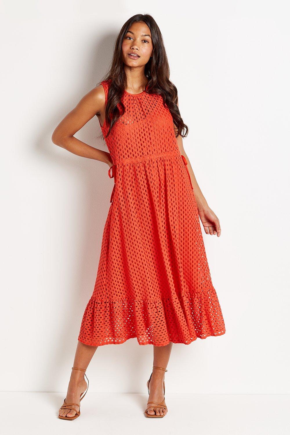 Wallis Women's Broderie Midi Dress|Size: 12|burnt orange