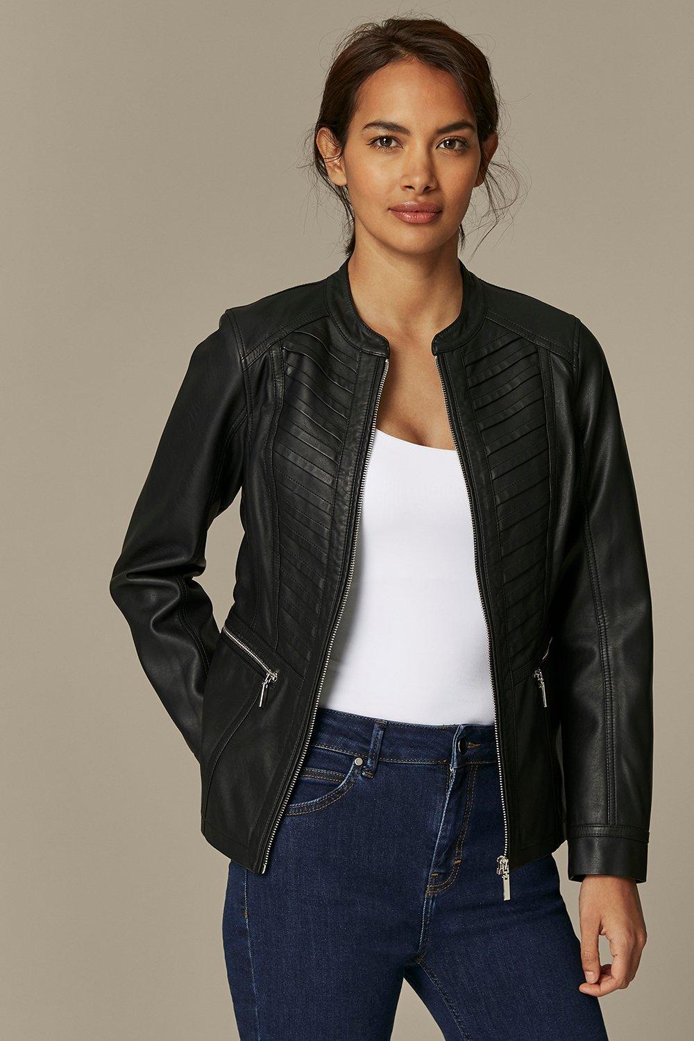 Pick Up A Timeless Wardrobe Staple With This Faux Leather Jacket. A Sleek Black Finish And On-Trend Pleat Detailing Down The Front Will Have You Wearing This Jacket On-Repeat. For A Classic Weekend Look, Wear Over A White Tee And Blue Skinny Jeans, A