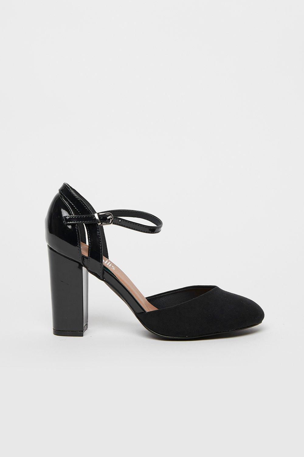 Refresh Your Wardrobe Staples With These Classic Black Sophisticated Shoesheels. A Round Toe, Sleek Black Hue And Ankle Strap Bring Timeless Style, Whilst Contrasting Textures Give Them A Contemporary Edge.  Heel Height: 90Mm Standard Fit Heeled Shoe