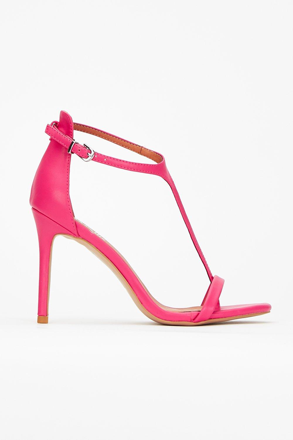 Add A Stylish Pop Of Colour To Your Look With These Sleek Pink Heels. An On-Trend Barely There Design And Classic T-Bar Will Bring Instant Style To Your Outfit, Whilst Their Slim Heel Keeps Them Formal And Flattering.   Heel Height: 100Mm Stiletto Heeled