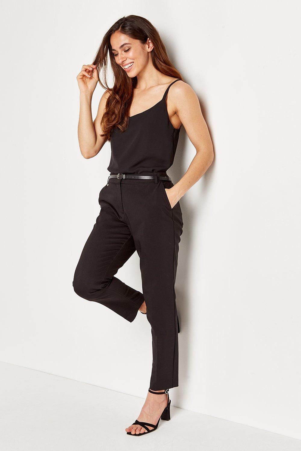 The Stylish Trousers To Add To Your Collection. A Sleek Black Hue Keeps These Sophisticated And Easy To Pair, Whilst A Belted Waist And Cigarette Cut Keeps Them Timeless And Flattering. Dress Them Up For The Evening By Teaming With A Printed Blouse And He
