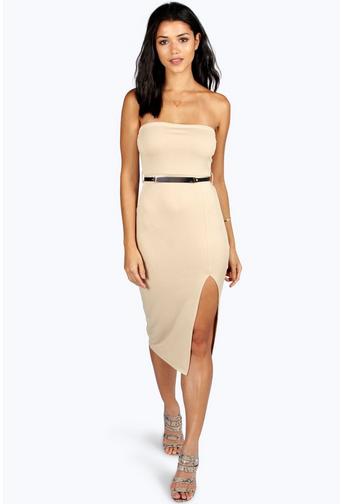 Claire Bandeau Belted Midi Bodycon Dress!