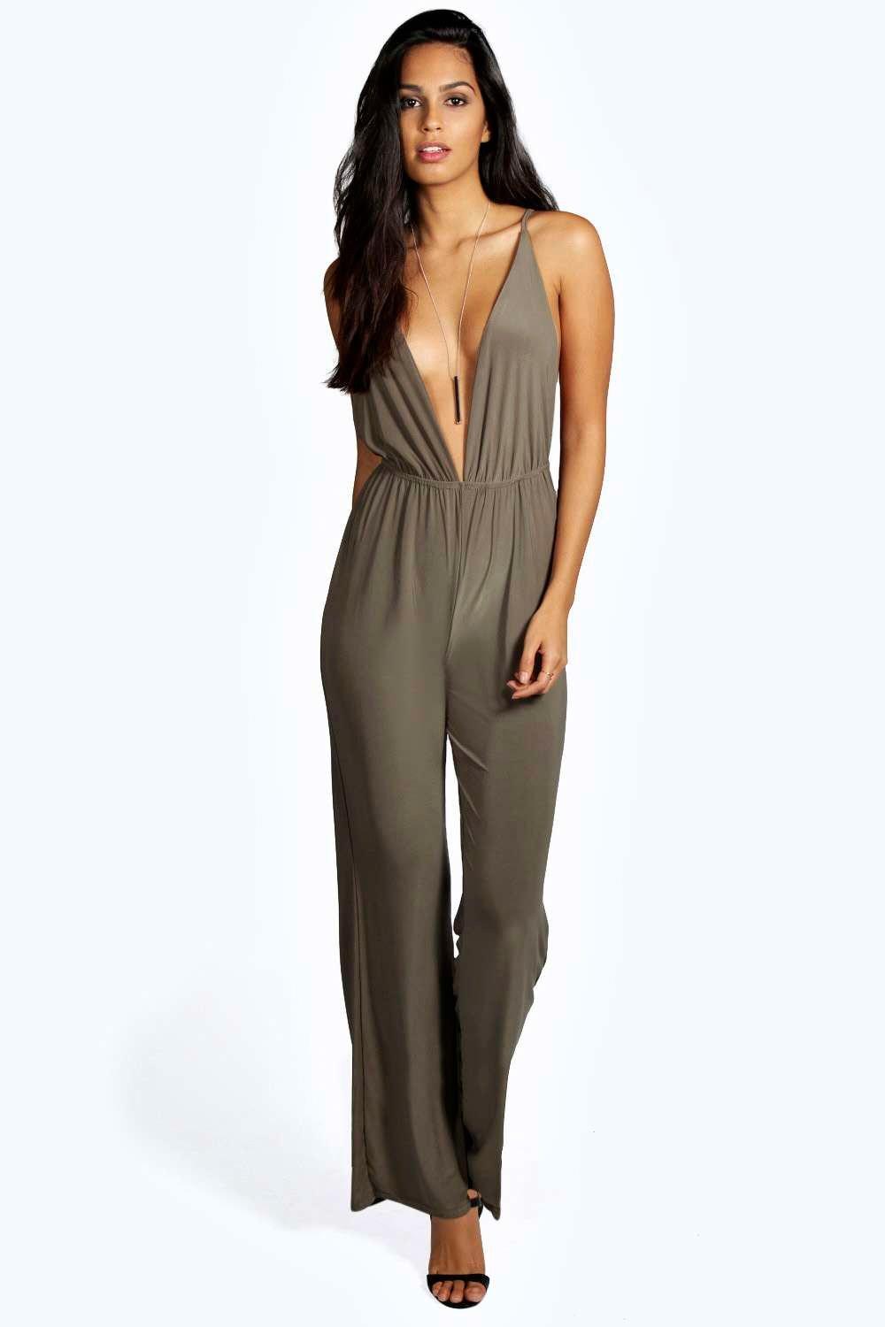 plunge neck jumpsuit