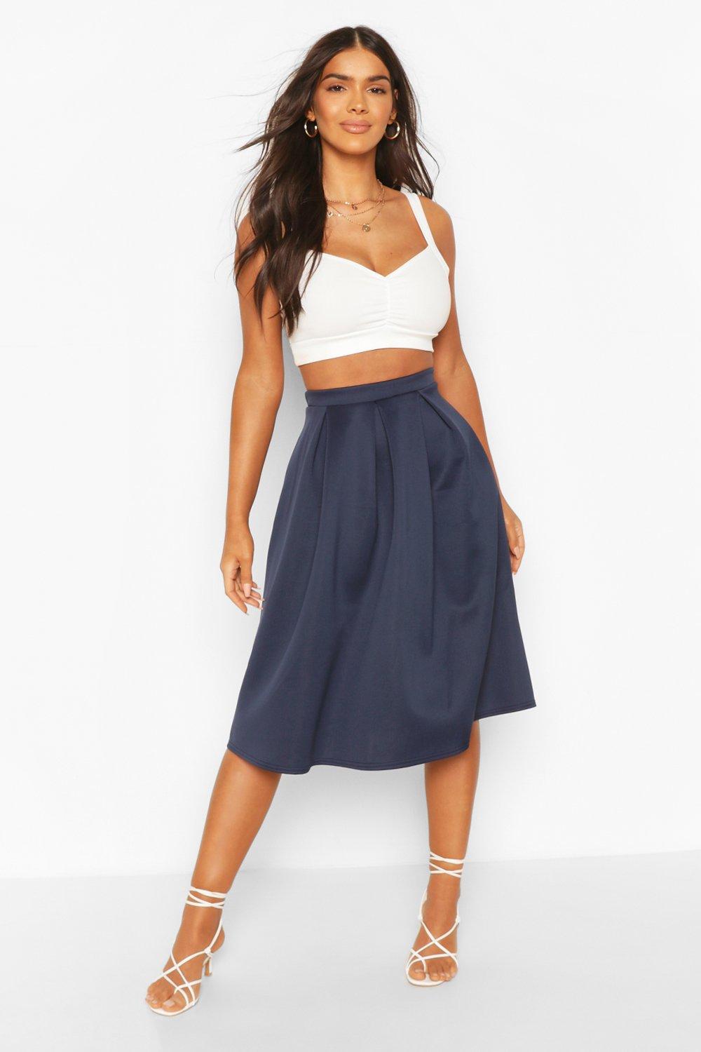 Boohoo Womens Beau Box Pleat Midi Skirt Ebay 