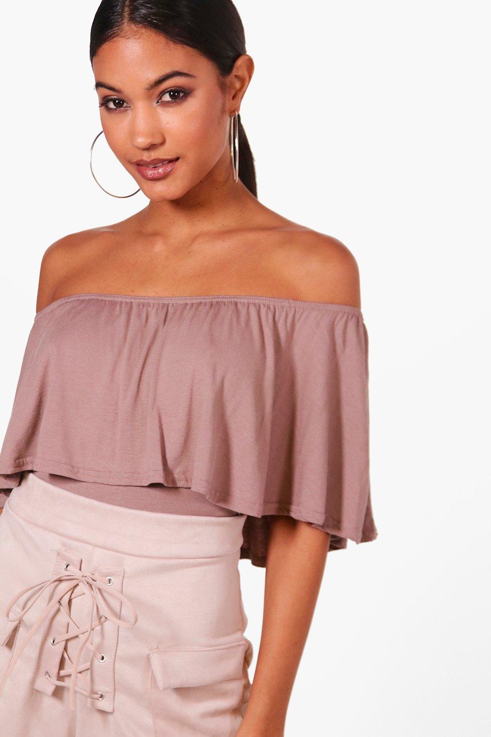 white frill off the shoulder top