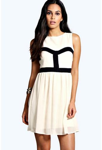 Cecily Monochrome Contrast Colour Skater Dress