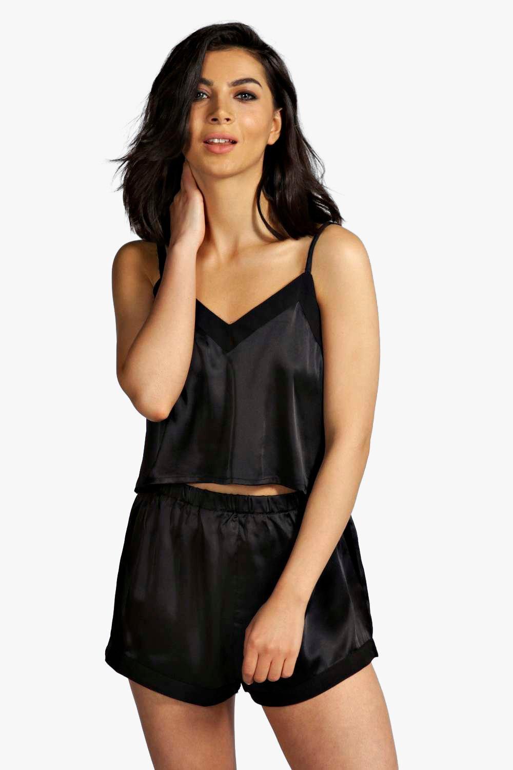 black satin shorts outfit