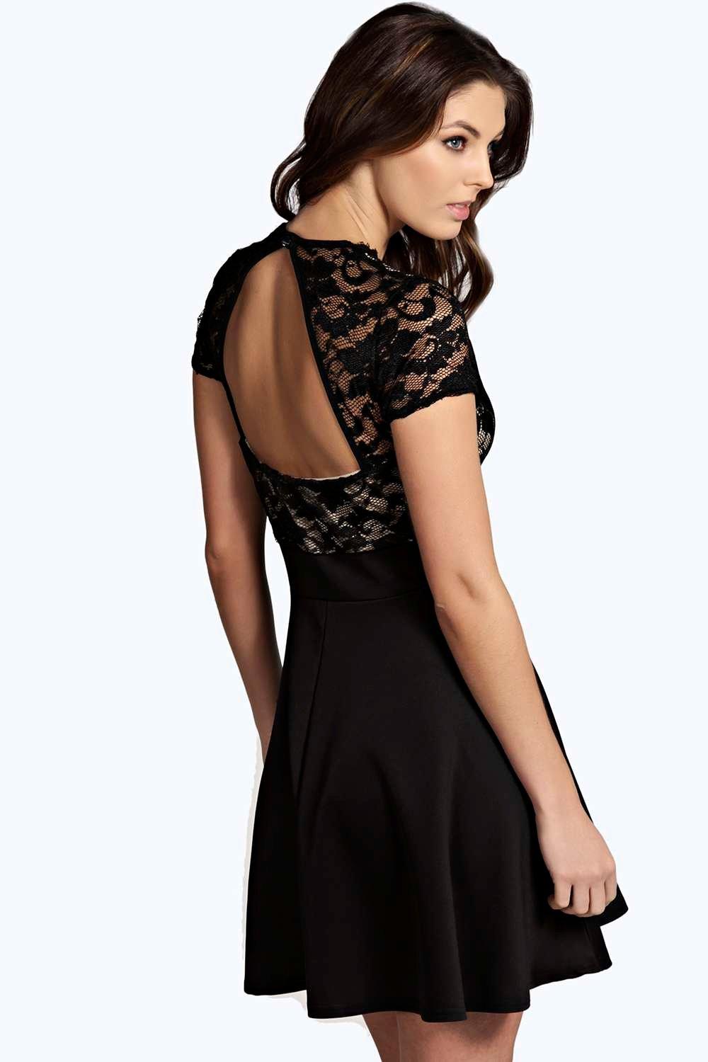 boutique lace plunge skater dress