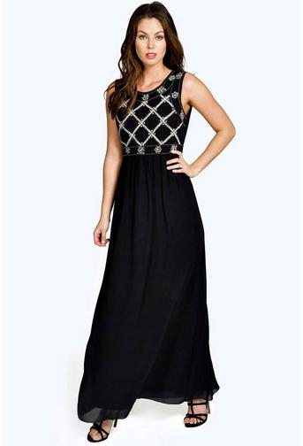 Boutique Louise Embellished Top Chiffon Maxi Dress