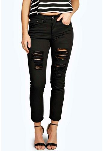 Sara Ripped Boyfriend Black Jeans