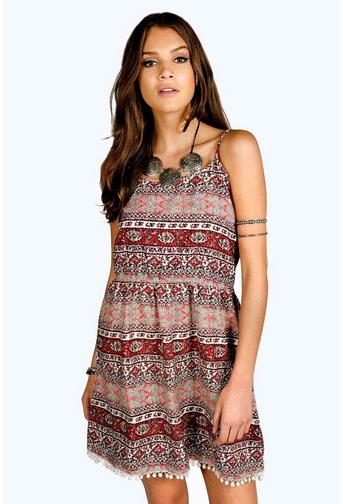 Dottie Woven Pom Pom Strappy Dress