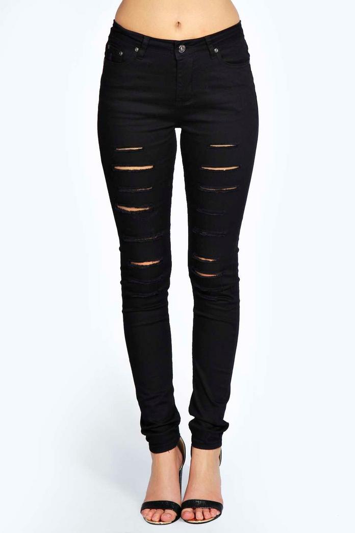 mid rise black ripped skinny jeans
